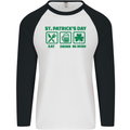 Eat Drink Be Irish St. Patrick's Day Mens L/S Baseball T-Shirt White/Black