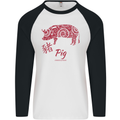 Chinese Zodiac Shengxiao Year of the Pig Mens L/S Baseball T-Shirt White/Black