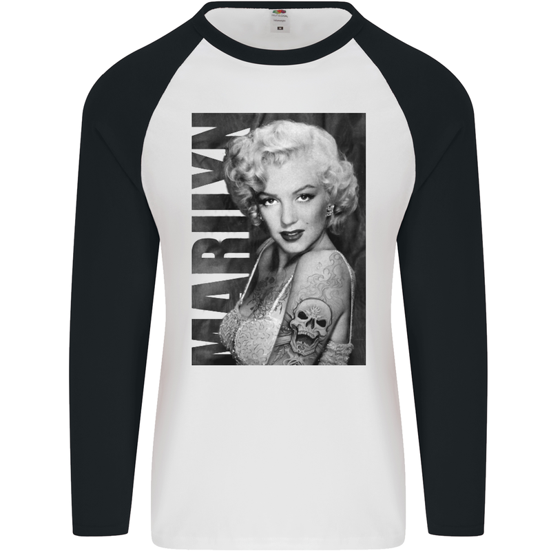 Marilyn Tattoo Mens L/S Baseball T-Shirt White/Black