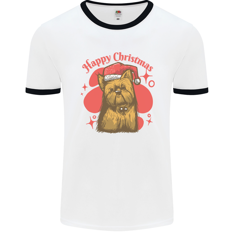 Christmas Yorkshire Terrier Xmas Yorkie Dog Mens Ringer T-Shirt White/Black