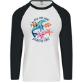 Plastic Free Climate Change Octopus Seal Fish Mens L/S Baseball T-Shirt White/Black