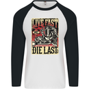 Live Fast Motorcycle Motorbike Biker Chopper Mens L/S Baseball T-Shirt White/Black