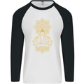 Mandala Buddha Art Mens L/S Baseball T-Shirt White/Black
