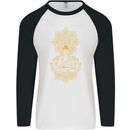 Mandala Buddha Art Mens L/S Baseball T-Shirt White/Black