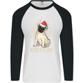 Merry Pugmas Funny Christmas Pug Mens L/S Baseball T-Shirt White/Black