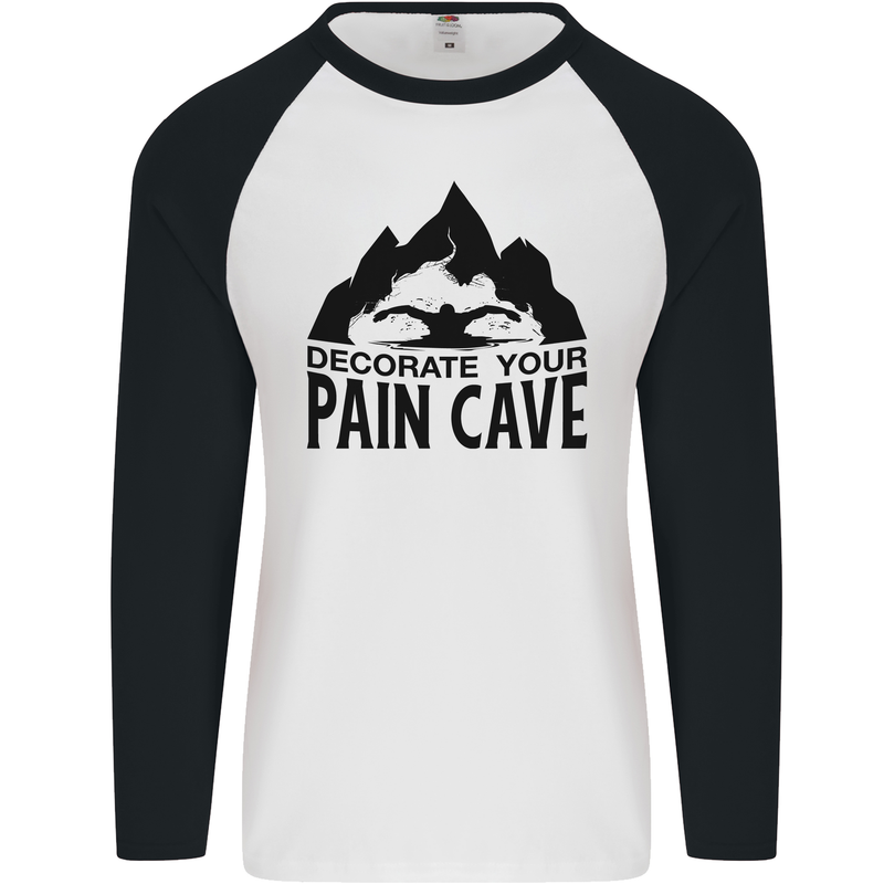 Swimming Pain Cave Swimmer Swim Mens L/S Baseball T-Shirt White/Black