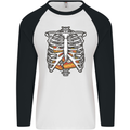 Pie Inside a Skeleton Torso Funny Food Mens L/S Baseball T-Shirt White/Black