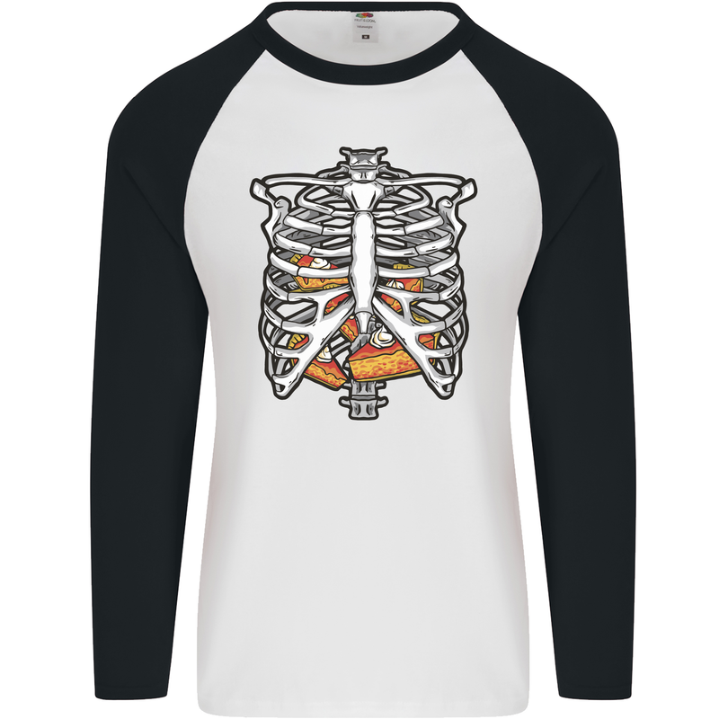 Pie Inside a Skeleton Torso Funny Food Mens L/S Baseball T-Shirt White/Black