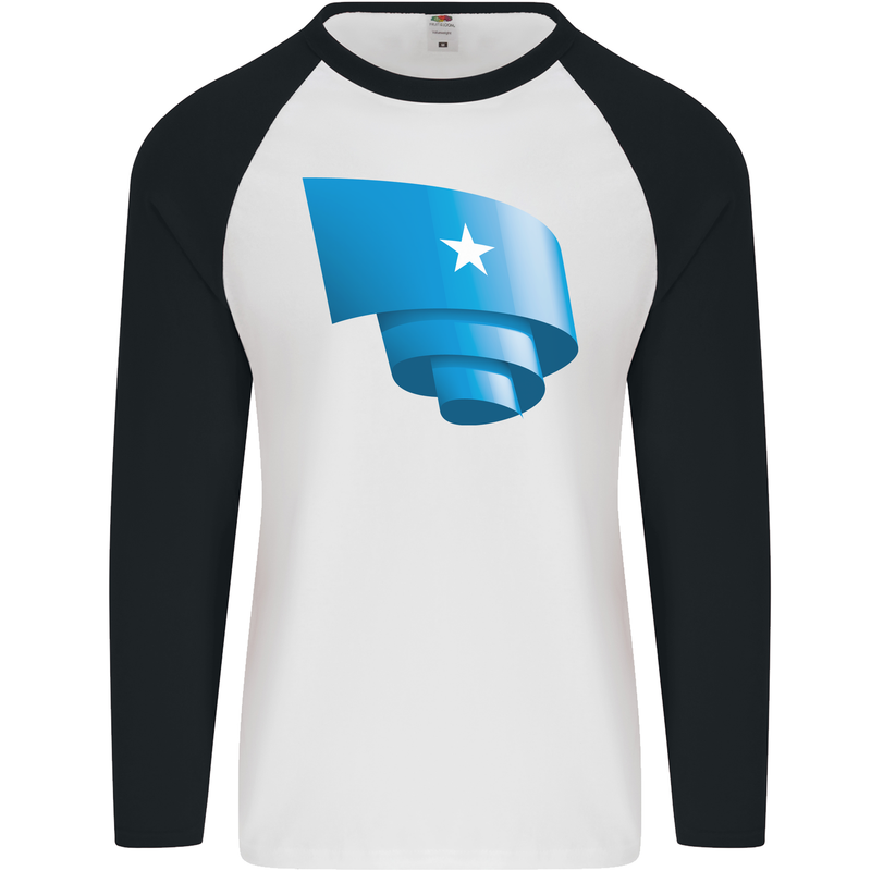 Curled Somalia Flag Somalian Day Football Mens L/S Baseball T-Shirt White/Black