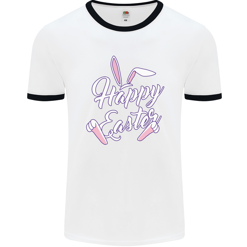 Happy Easter Cool Rabbit Ears and Feet Mens Ringer T-Shirt White/Black