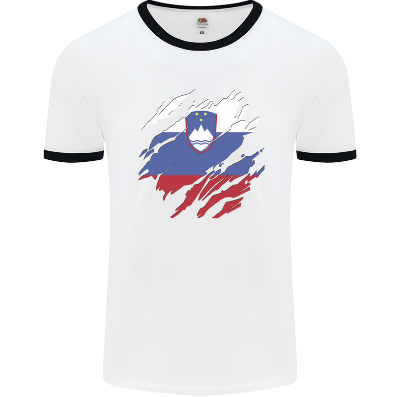 Torn Slovenia Flag Slovenian Day Football Mens Ringer T-Shirt White/Black