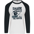 Shark Ahead Funny Scuba Diving Diver Mens L/S Baseball T-Shirt White/Black