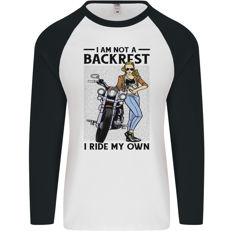 Not a Backrest Female Biker Motorcycle Mens L/S Baseball T-Shirt White/Black