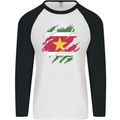 Torn Suriname Flag Suriname Day Football Mens L/S Baseball T-Shirt White/Black