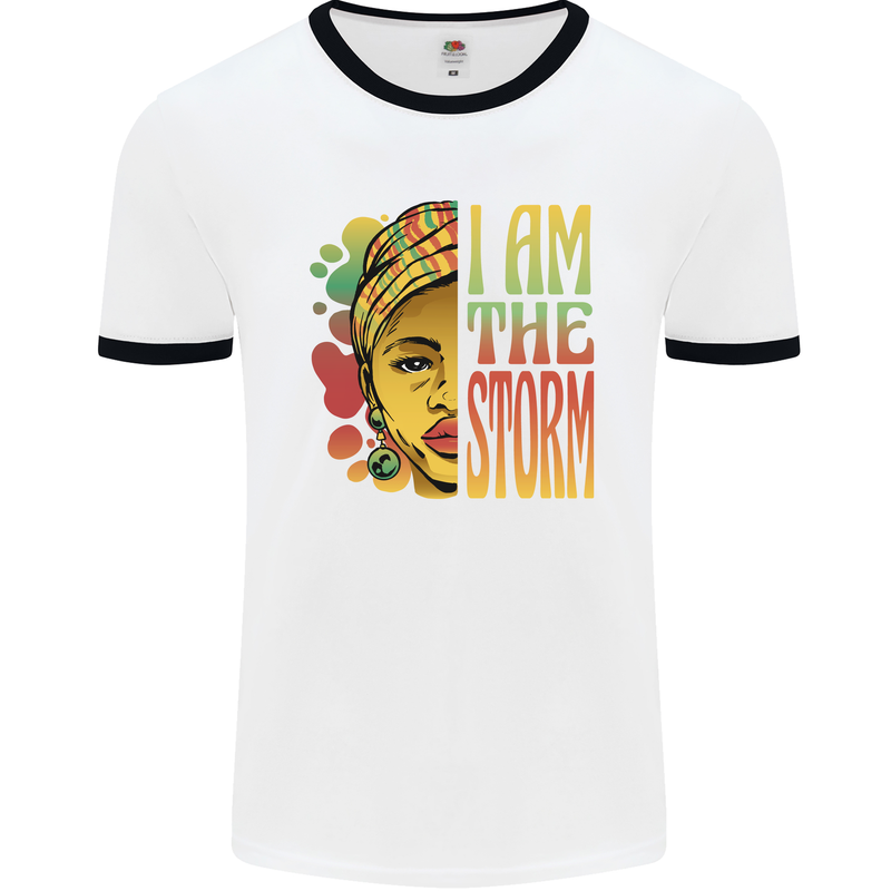 I Am the Storm African Black Lives Matter Mens Ringer T-Shirt White/Black