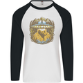 Dinosaur Abduction Aliens UFO T-Rex Mens L/S Baseball T-Shirt White/Black
