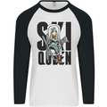 Ski Queen Funny Skiing Mens L/S Baseball T-Shirt White/Black