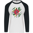 Torn Dominica Flag Dominican Day Football Mens L/S Baseball T-Shirt White/Black