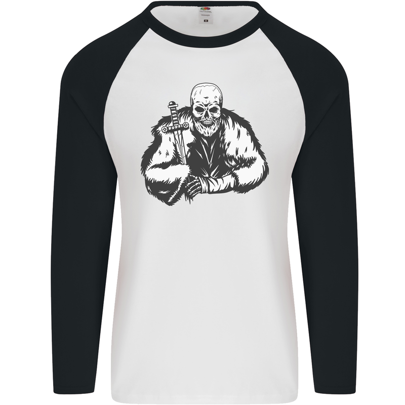 Viking Skull & Sword Thor Valhalla Mens L/S Baseball T-Shirt White/Black