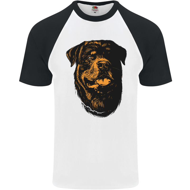 Rottweiller Head Dog Mens S/S Baseball T-Shirt White/Black