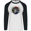 South Africa Bodybuilding Gym Training African Mens L/S Baseball T-Shirt White/Black