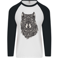 Abstract Dog Mandala Art Mens L/S Baseball T-Shirt White/Black