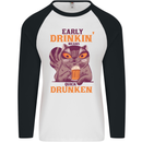 Early Drinkin' Quick Drunken Funny Beer Alcohol Mens L/S Baseball T-Shirt White/Black