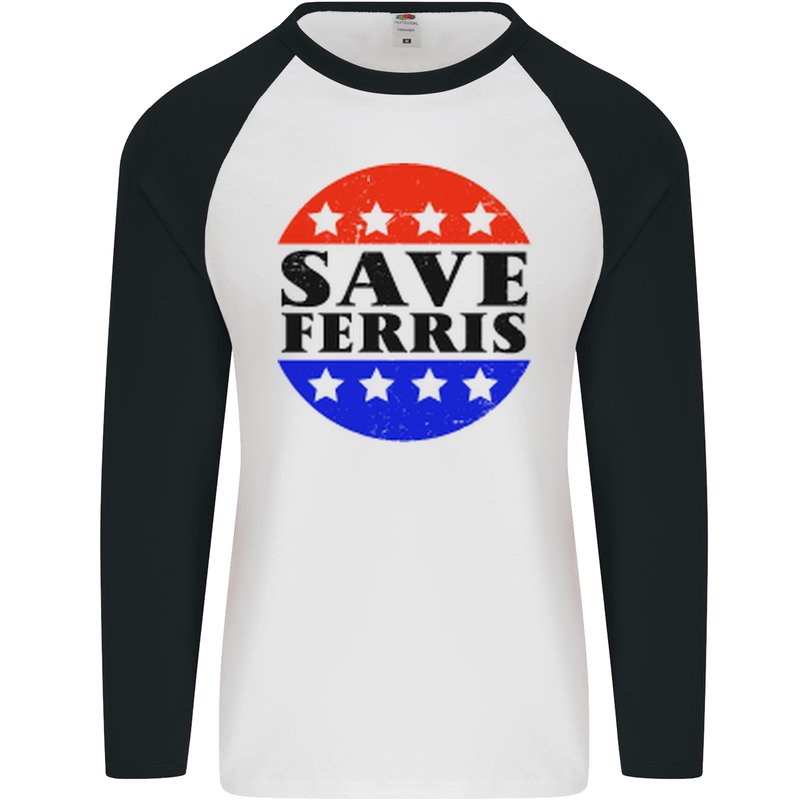 Save Ferris Funny 80's Movie Mens L/S Baseball T-Shirt White/Black