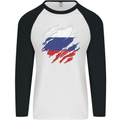 Torn Russia Flag Russian Day Football Mens L/S Baseball T-Shirt White/Black