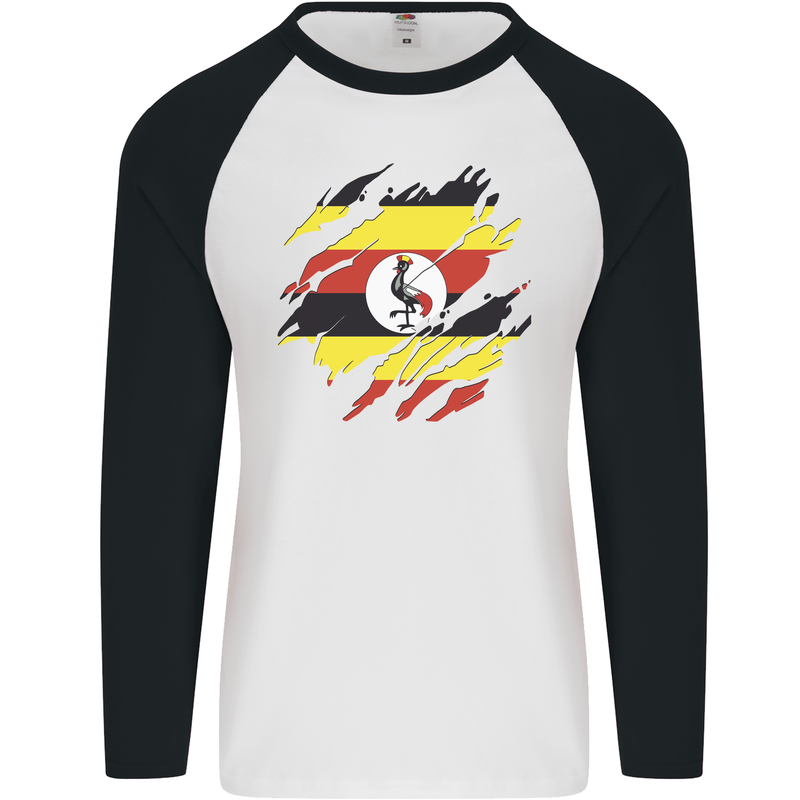 Torn Uganda Flag Ugandan Day Football Mens L/S Baseball T-Shirt White/Black