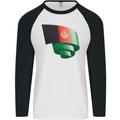 Curled Afghanistan Flag Afghan Day Football Mens L/S Baseball T-Shirt White/Black