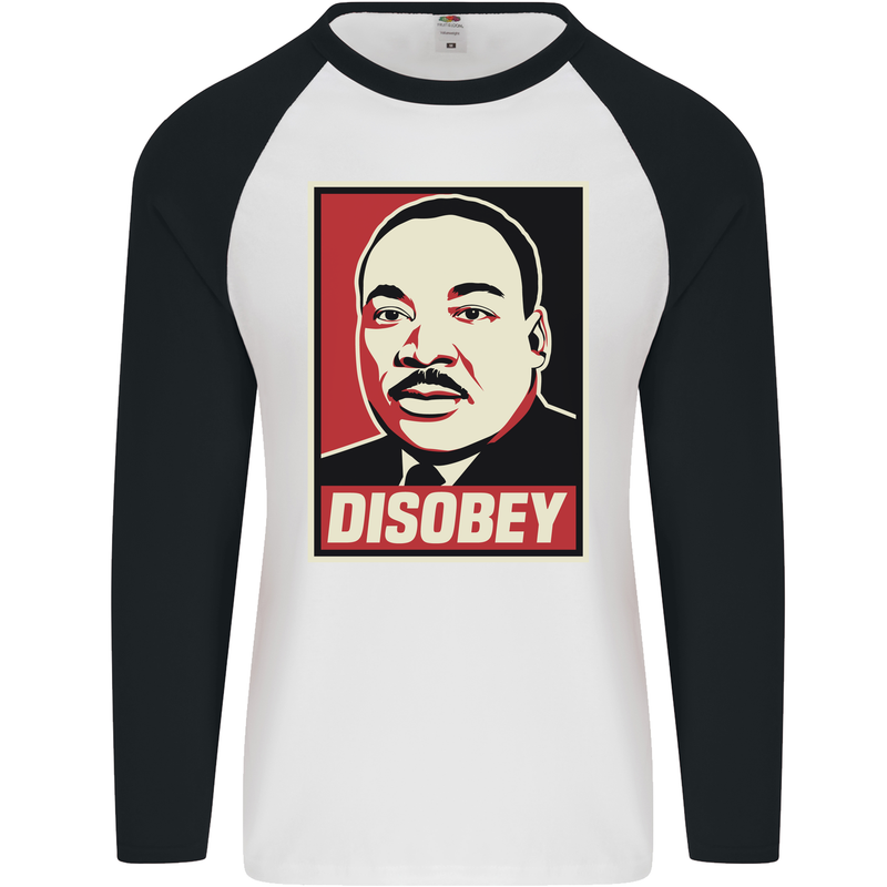 Disobey Martin Luther King Black Lives Matter Mens L/S Baseball T-Shirt White/Black