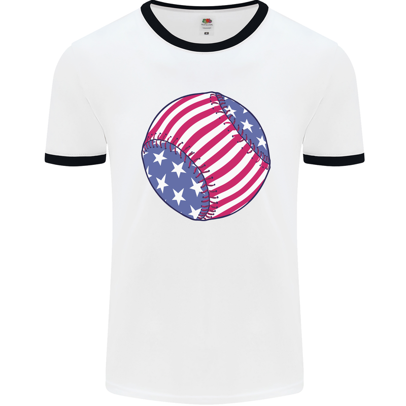 Baseball USA Stars and Stripes American Flag Mens Ringer T-Shirt White/Black