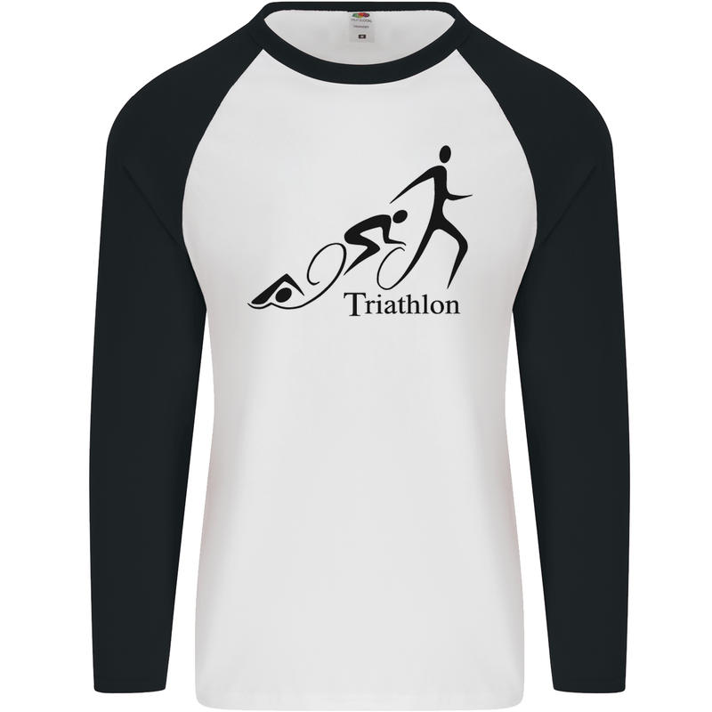 Triathlon Running Swimming Cycling Mens L/S Baseball T-Shirt White/Black