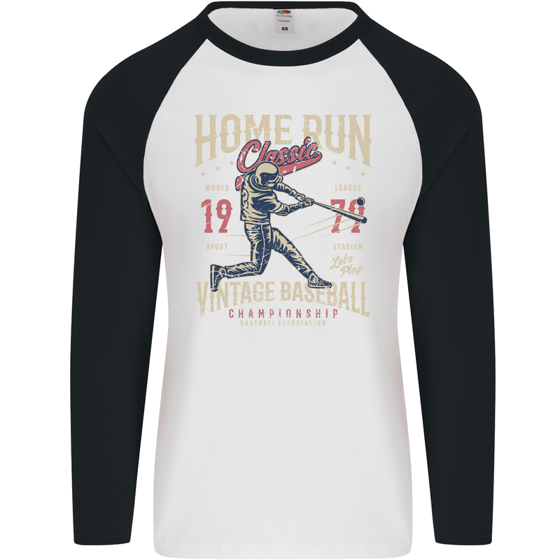 Home Run Vintage Baseball Player Mens L/S Baseball T-Shirt White/Black
