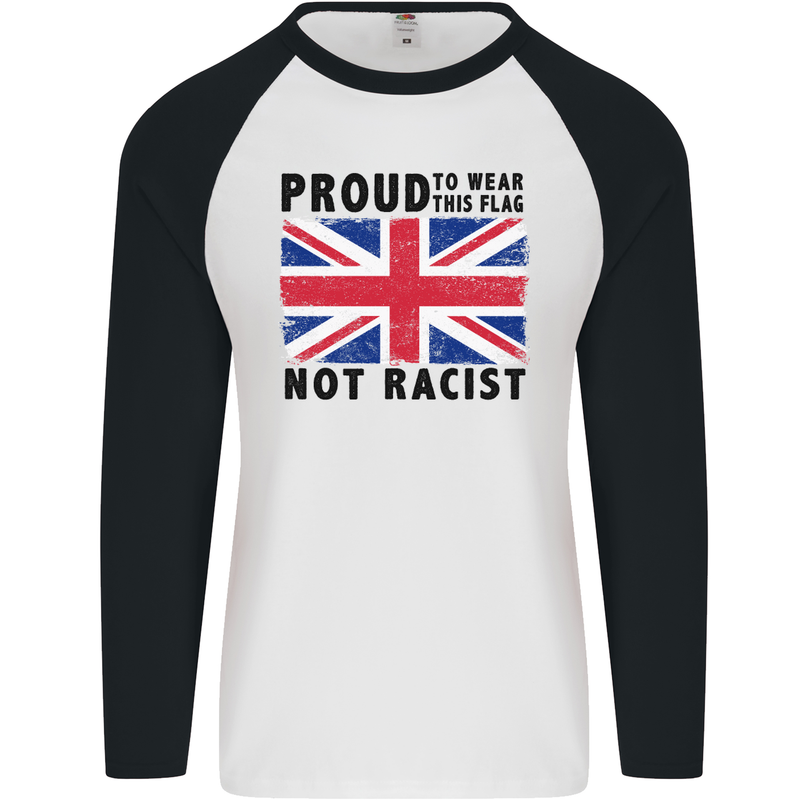 Proud to Wear Flag Not Racist Union Jack Mens L/S Baseball T-Shirt White/Black