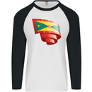 Curled Grenada Flag Grenadians Day Football Mens L/S Baseball T-Shirt White/Black