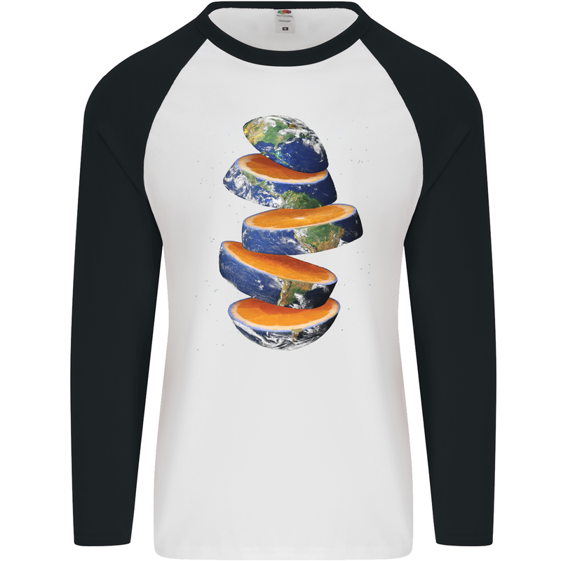 Our Orange Planet Earth Mens L/S Baseball T-Shirt White/Black