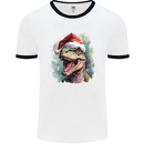 Christmas T-Rex Dinosaur Xmas Hat Mens Ringer T-Shirt White/Black
