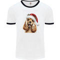 Christmas Cocker Spaniel Xmas Hat Dog Mens Ringer T-Shirt White/Black