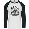 Lucky Rider Dead Head Motorbike Biker Mens L/S Baseball T-Shirt White/Black