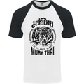 Muay Thai Fighter Warrior MMA Martial Arts Mens S/S Baseball T-Shirt White/Black