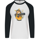 Anime Gun Girl Mens L/S Baseball T-Shirt White/Black