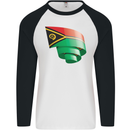 Curled Vanuatu Flag Day Football Mens L/S Baseball T-Shirt White/Black