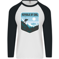 Republic of Cool Skiing Skier Ski Mens L/S Baseball T-Shirt White/Black