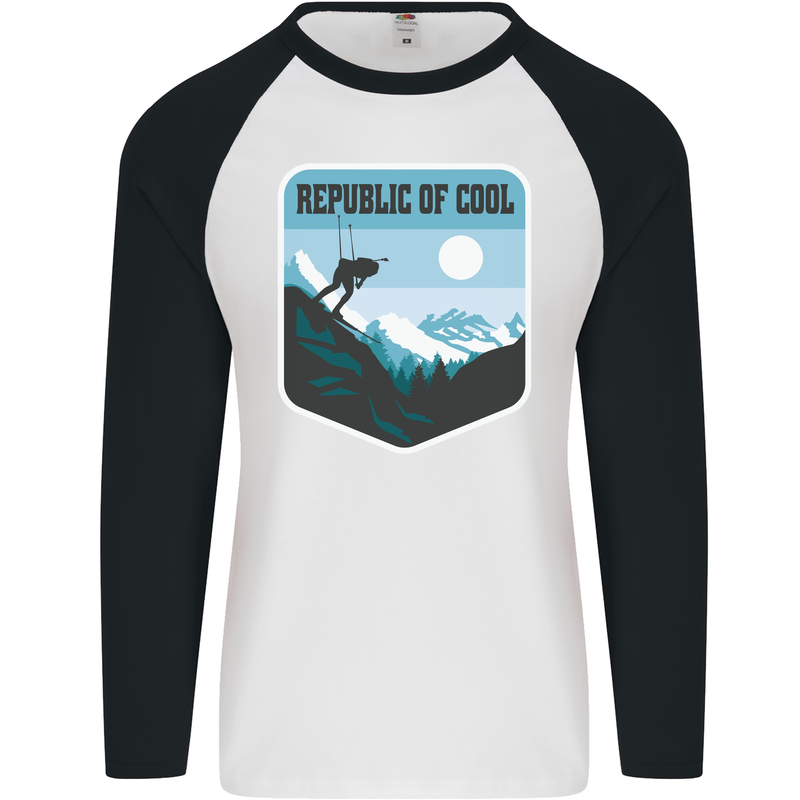 Republic of Cool Skiing Skier Ski Mens L/S Baseball T-Shirt White/Black