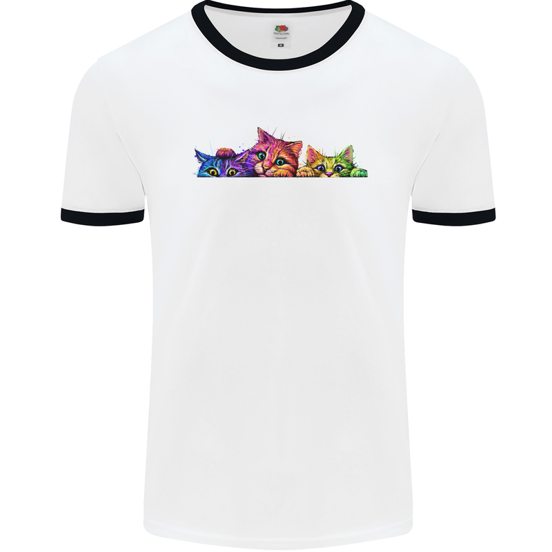 Three Colourful Cats Mens Ringer T-Shirt White/Black