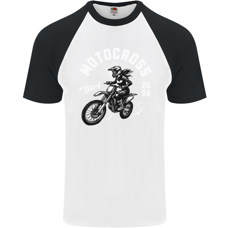 Motocross Girl Motocross MotoX Dirt Bike Female Mens S/S Baseball T-Shirt White/Black