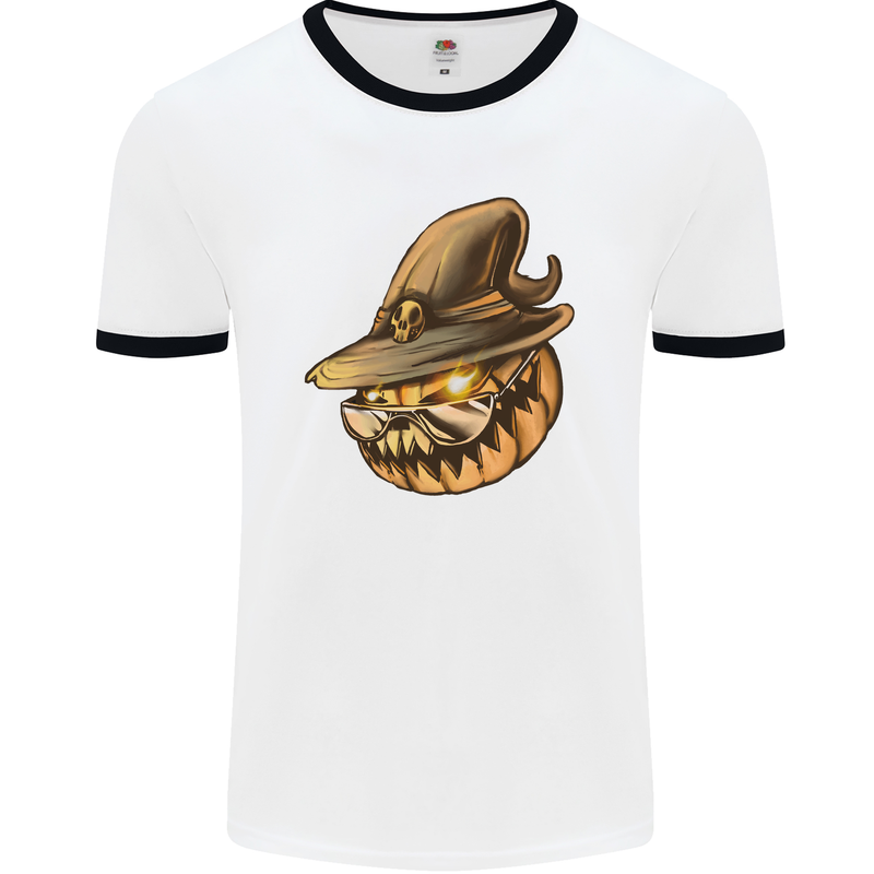 Cool Pumpkin Halloween Mens Ringer T-Shirt White/Black