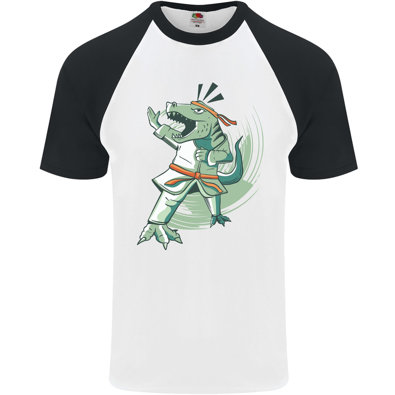 Karate T-Rex Dinosaur Mens S/S Baseball T-Shirt White/Black